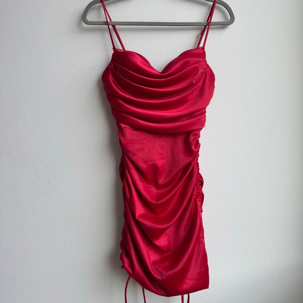 Oh Polly Lace Bustier Corset Mini Ruched Dress Fire Red Size US 2 / XS - Picture 2 of 11